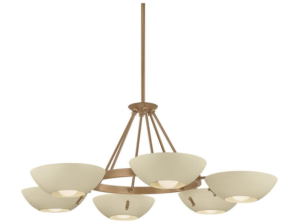 Alturas 6-Light Chandelier in Patina Brass with Soft Sand Shades