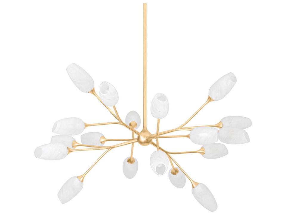 Aldean 18-Light Chandelier in Vintage Gold Leaf and Cloud Glass