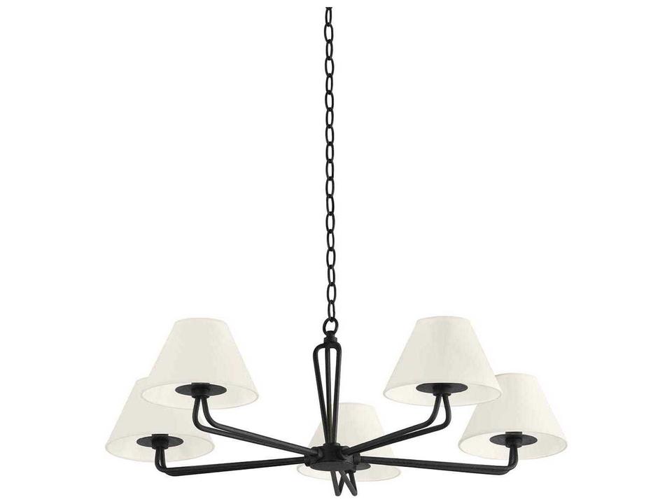 Ozias 5-Light Chandelier in Black Iron and White Linen
