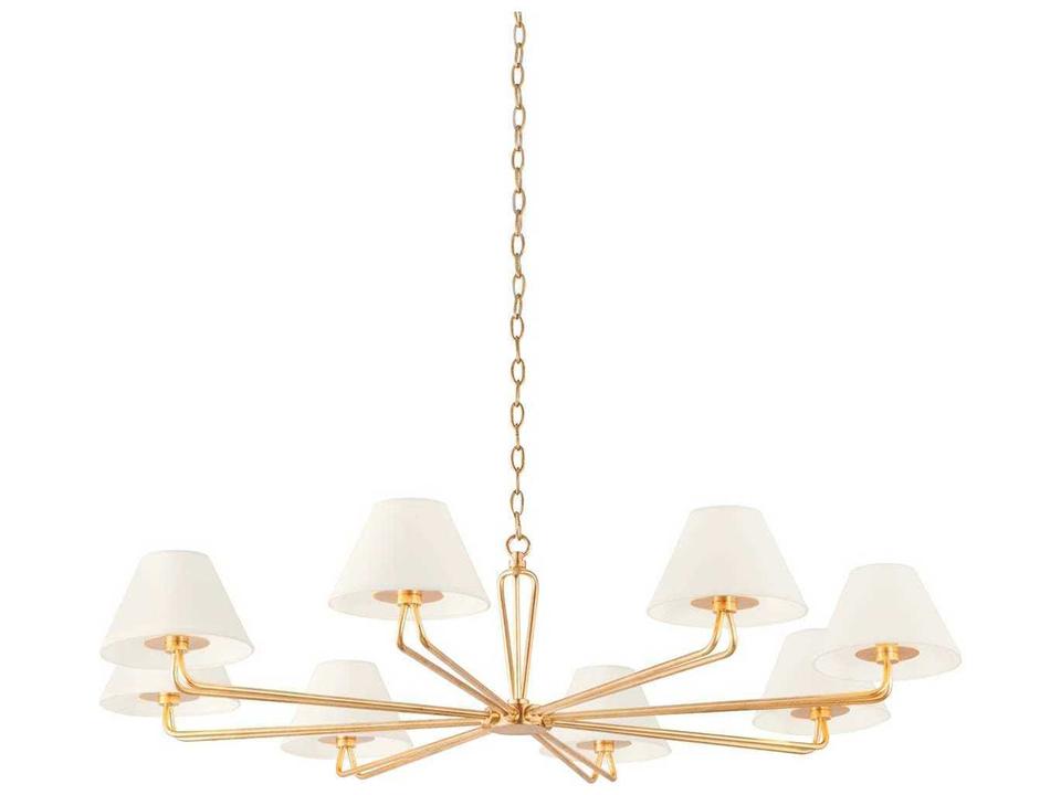 Ozias 8-Light Chandelier With White Linen Shades In Vintage Gold Leaf