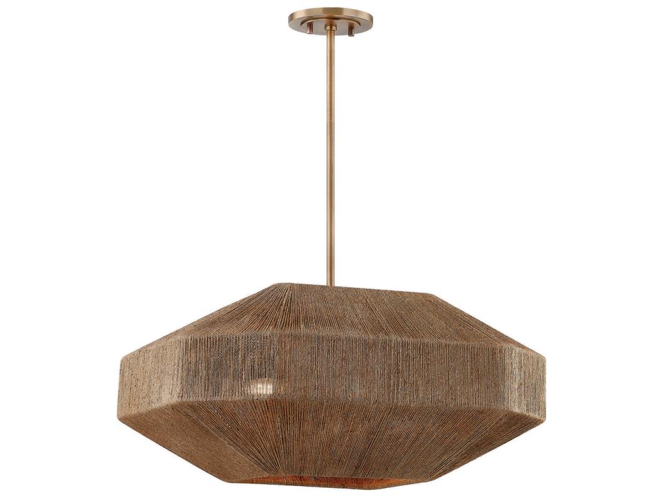 Laken 4 Light Chandelier in Patina Brass with Natural Woven Shade