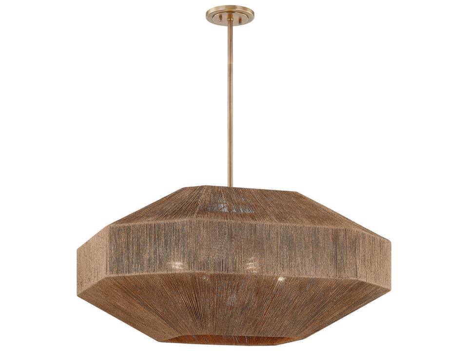 Laken 4-Light Chandelier in Patina Brass and Natural Woven Jute Shade