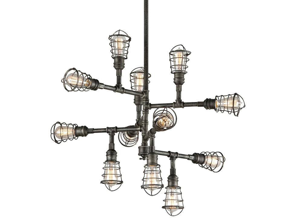 Conduit 12-Light Aged Pewter Gunmetal Chandelier