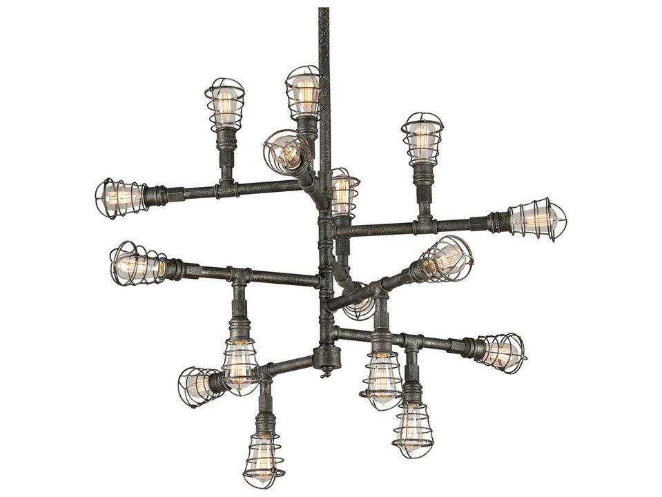 Conduit 16-Light Sputnik Chandelier in Aged Pewter Hand-Worked Iron