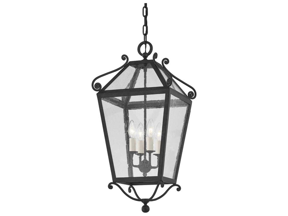 Santa Barbara County 4-Light Outdoor Lantern Pendant in French Iron and Seeded Glass by Mark D. Sikes