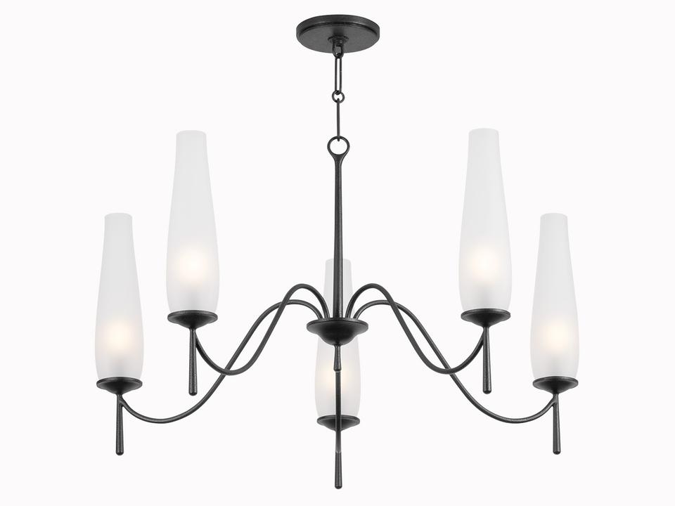 Legacy 5-Light Chandelier in Forged Iron with Clear Etched Glass by Lauren Liess
