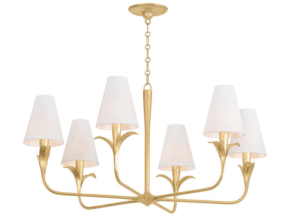 Quill 6-Light Chandelier in Gilded Ivory with Linen Shades