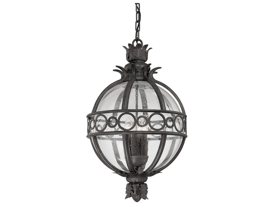 Campanile 3-Light Outdoor Pendant Light in French Iron with Clear Seeded Glass