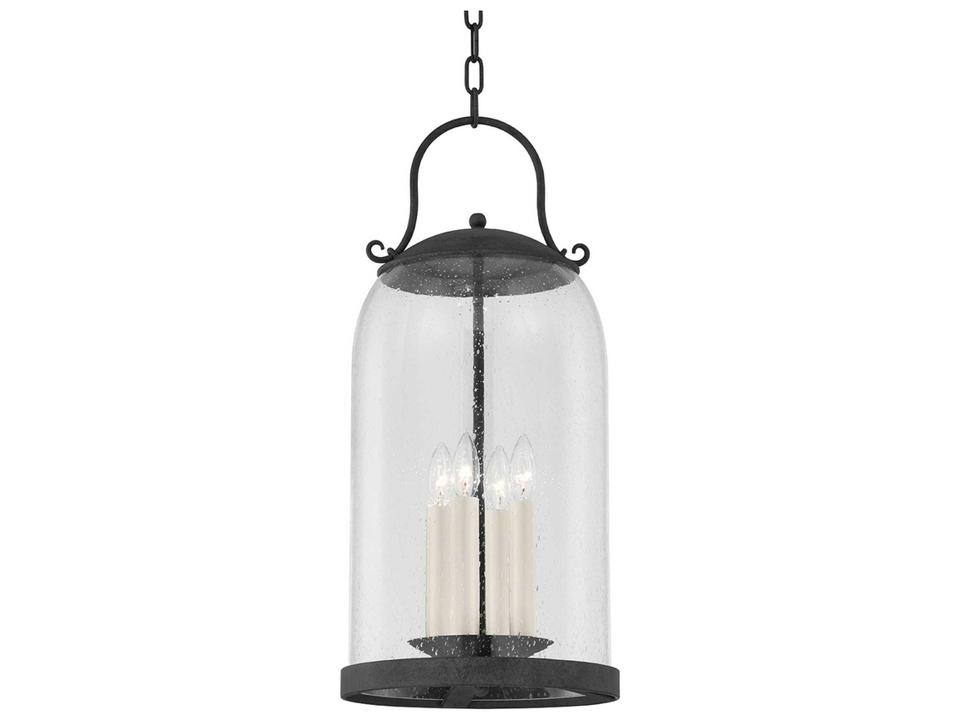Napa County 4-Light Exterior Pendant Light in French Iron and Clear Seedy Glass