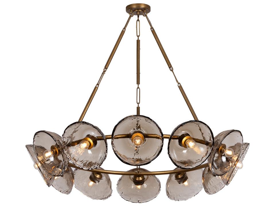 Diego 12-Light Chandelier in Patina Gold Leaf with Piastre Glass Shades