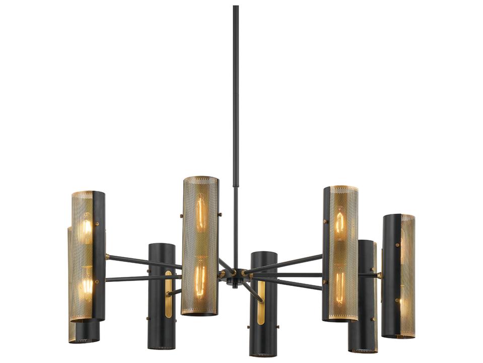 Mikka 16-Light Chandelier in Patina Brass and Soft Black Steel