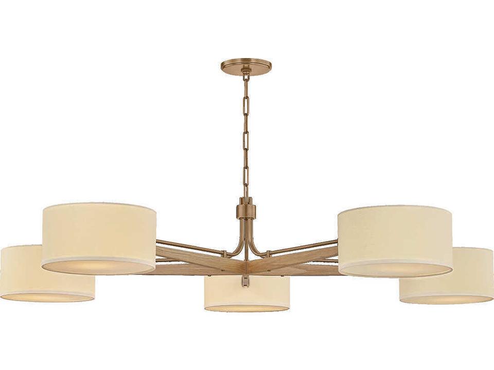 Mailo 5-Light Chandelier in Patina Brass and White Oak with Linen Shades