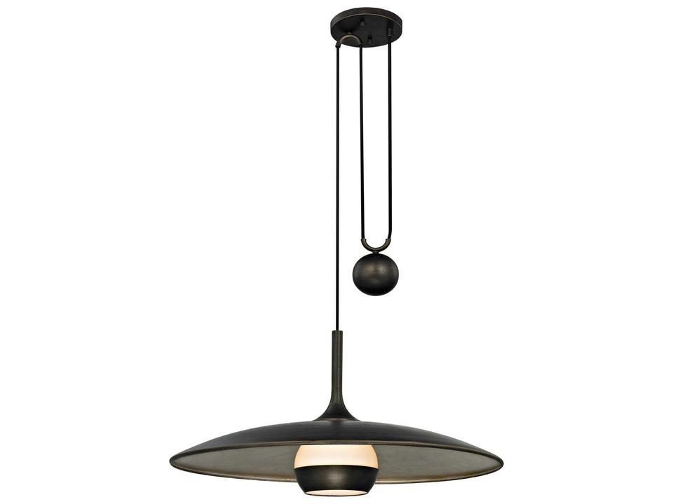 Alchemy 1-Light Pendant Light in Vintage Bronze and Warm Silver Leaf with Opal White Glass
