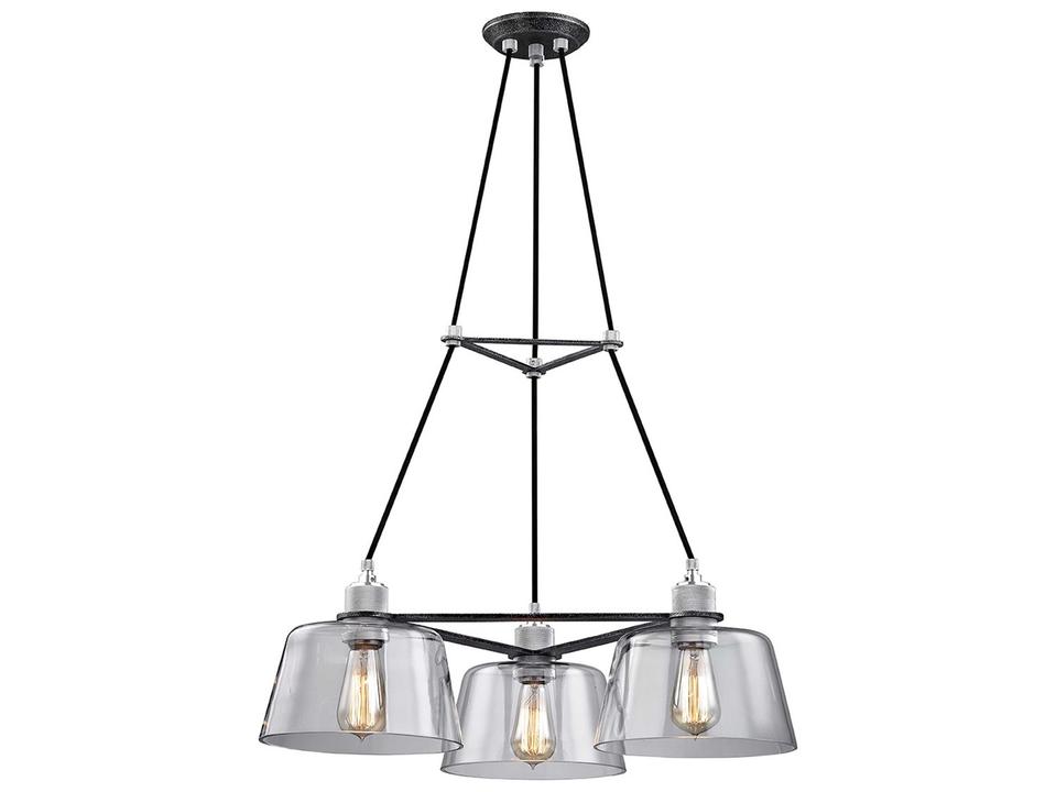 Audiophile 3-Light Chandelier in Old Silver and Polished Aluminum with Clear Glass Shades