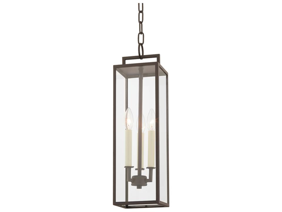 Beckham 3-Light Outdoor Pendant in Textured Bronze and Clear Glass