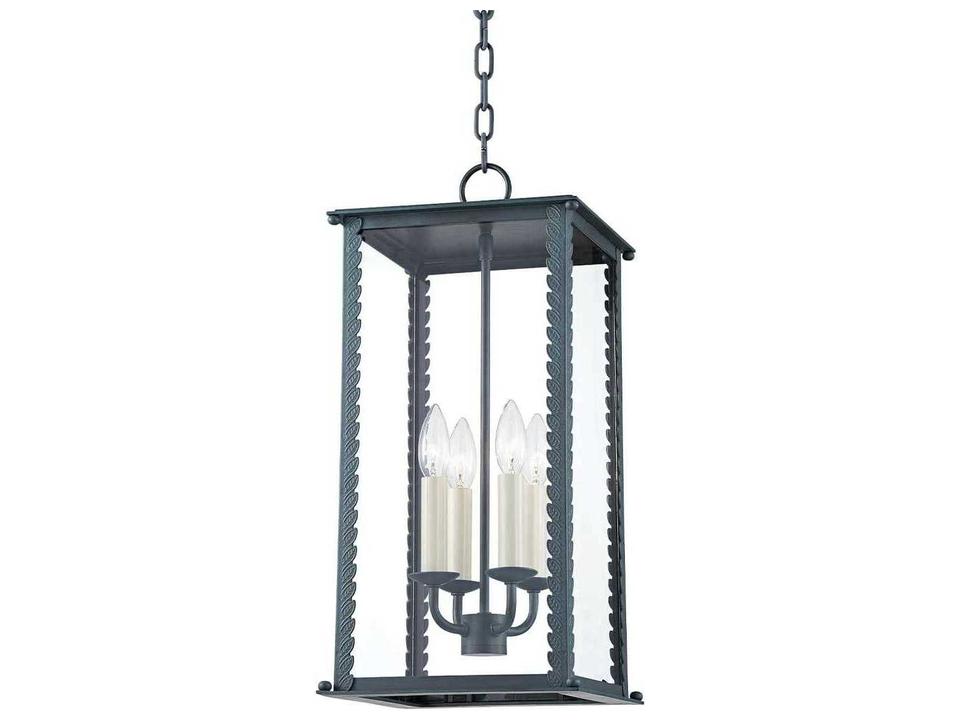 Zuma 4-Light Outdoor Pendant Light in Verdigris with Clear Glass