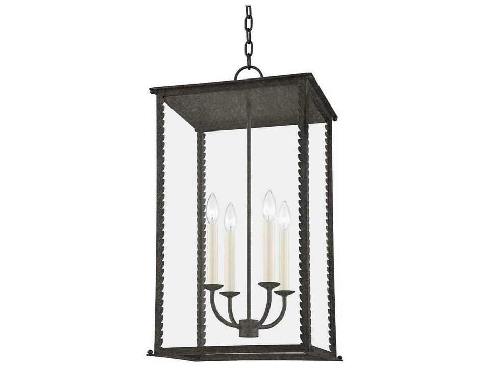 Zuma 4-Light Outdoor Pendant Light in French Iron and Clear Glass