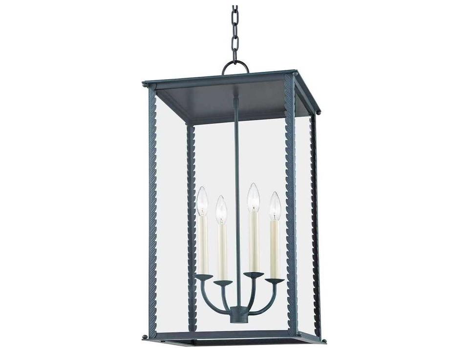 Zuma 4-Light Outdoor Lantern Pendant in Verdigris with Clear Glass