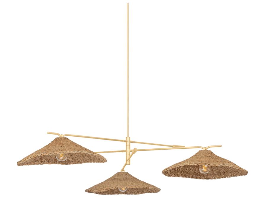 Valier 3-Light Chandelier in Vintage Gold Leaf with Woven Lampakanay Shades