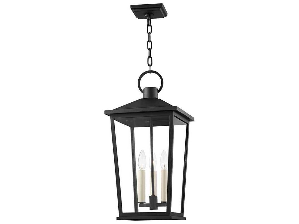 Soren 3-Light Outdoor Lantern Pendant in Textured Black and Clear Glass