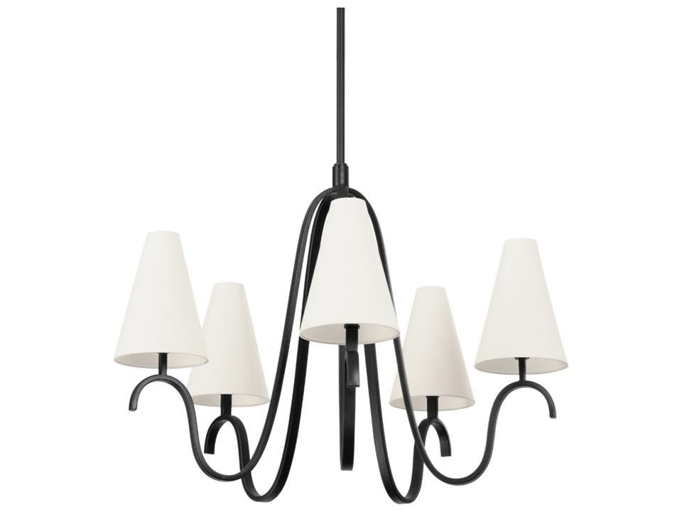 Melor 5-Light Chandelier in Forged Iron with Linen Shades by Colin King