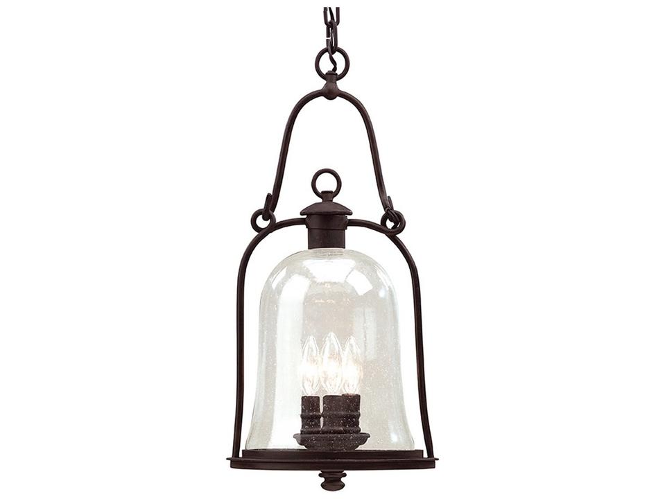 Owings Mill 3-Light Outdoor Pendant Light in Natural Bronze and Seeded Glass
