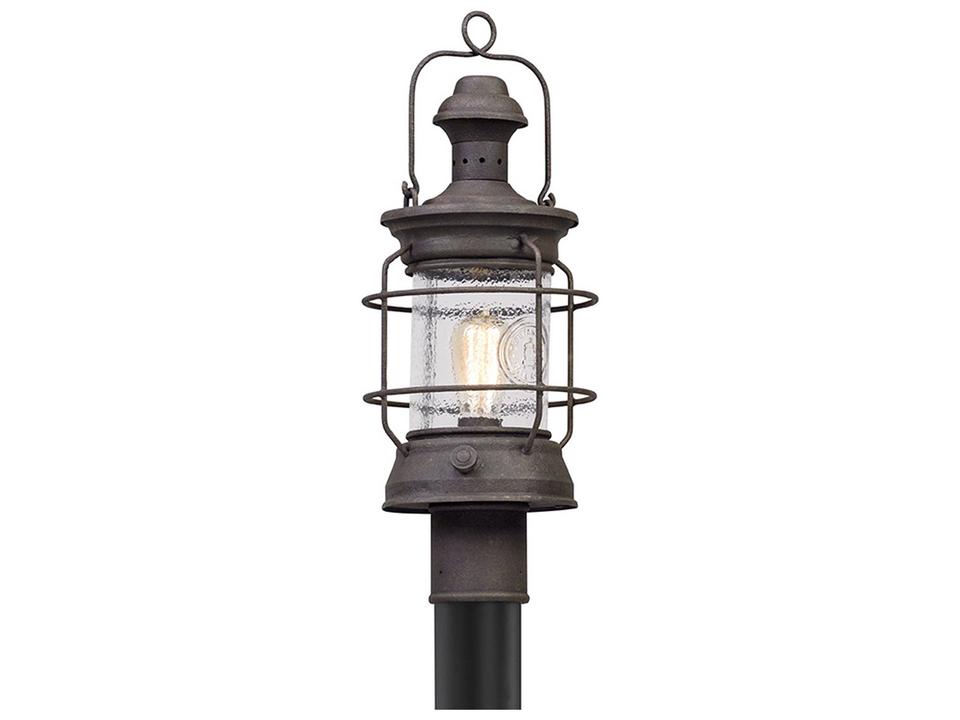 Atkins 1-Light Outdoor Post Lantern in Heritage Bronze and Clear Textured Glass