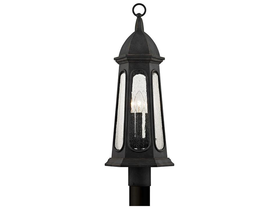 Astor 3-Light Outdoor Post Light in Vintage Iron with Clear Seeded Glass