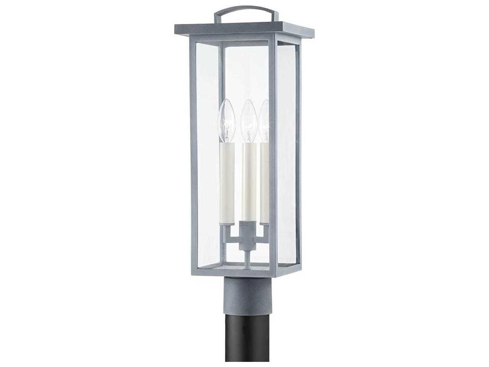 Eden 3-Light Outdoor Post Light in Weathered Zinc with Clear Glass