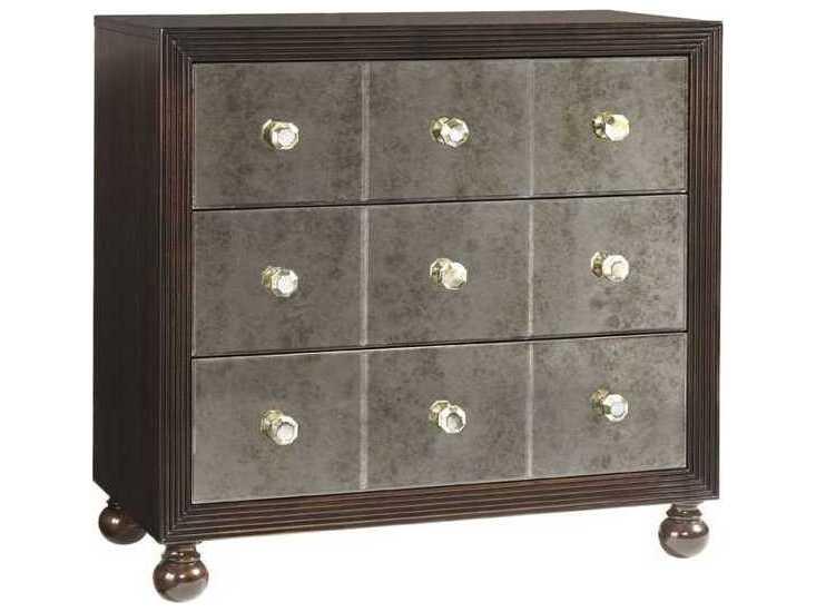 Royal Kahala Starlight Mirrored 3-Drawer Nightstand in Ribbon Stripe Mahogany