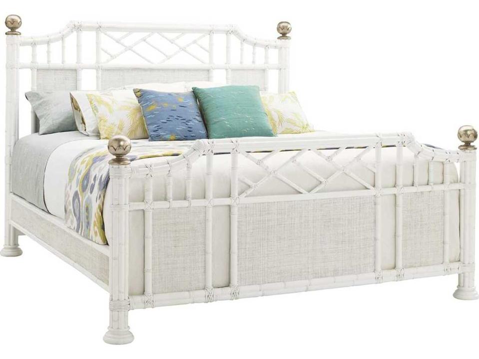Ivory Key Pritchards Bay King Panel Bed in White with Raffia Accents