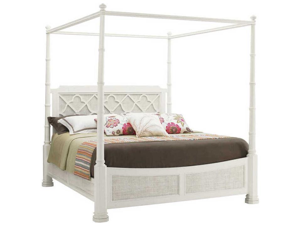 Ivory Key Southampton King Poster Bed in White Wood and Raffia