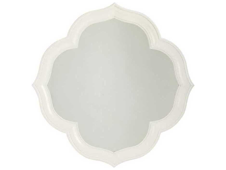 Ivory Key Paget Wall Mirror Quatrefoil Diamond Pattern White Wood