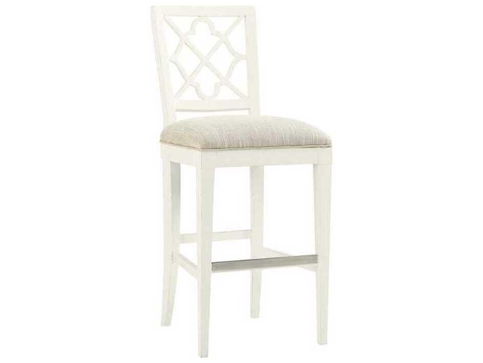 Ivory Key Newstead Upholstered Bar Stool in White Wood and Parchment Fabric
