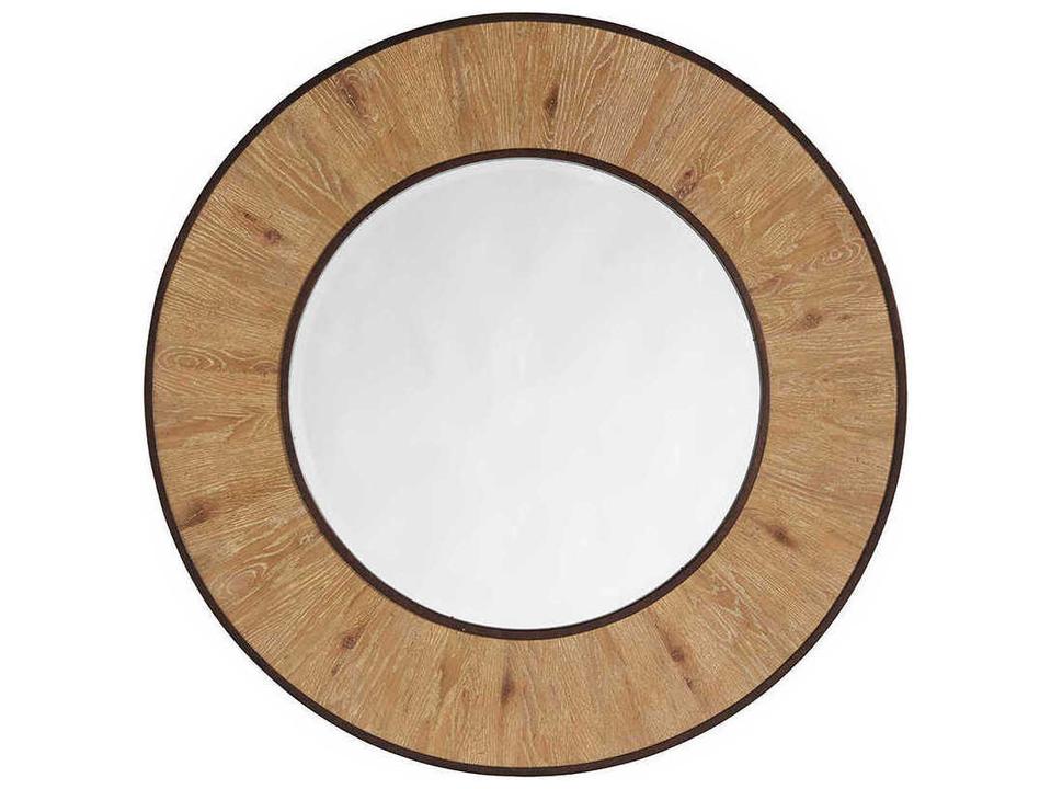 Los Altos Carins Round Wall Mirror in Aged Bronze and Knotty Oak