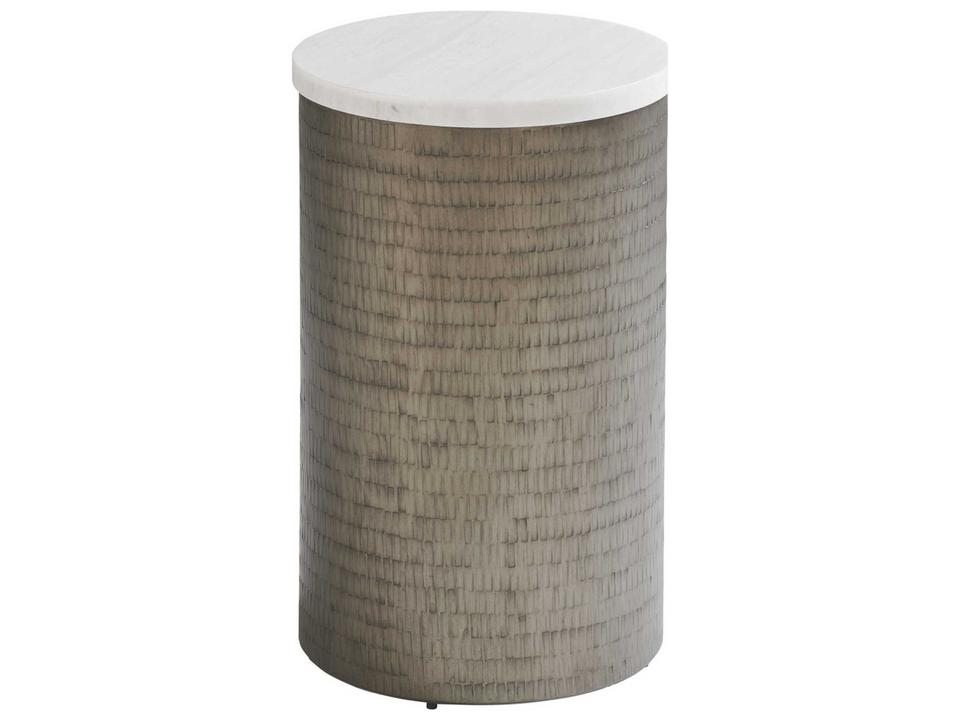 Ocean Breeze Turnberry Round End Table White Marble and Pewter