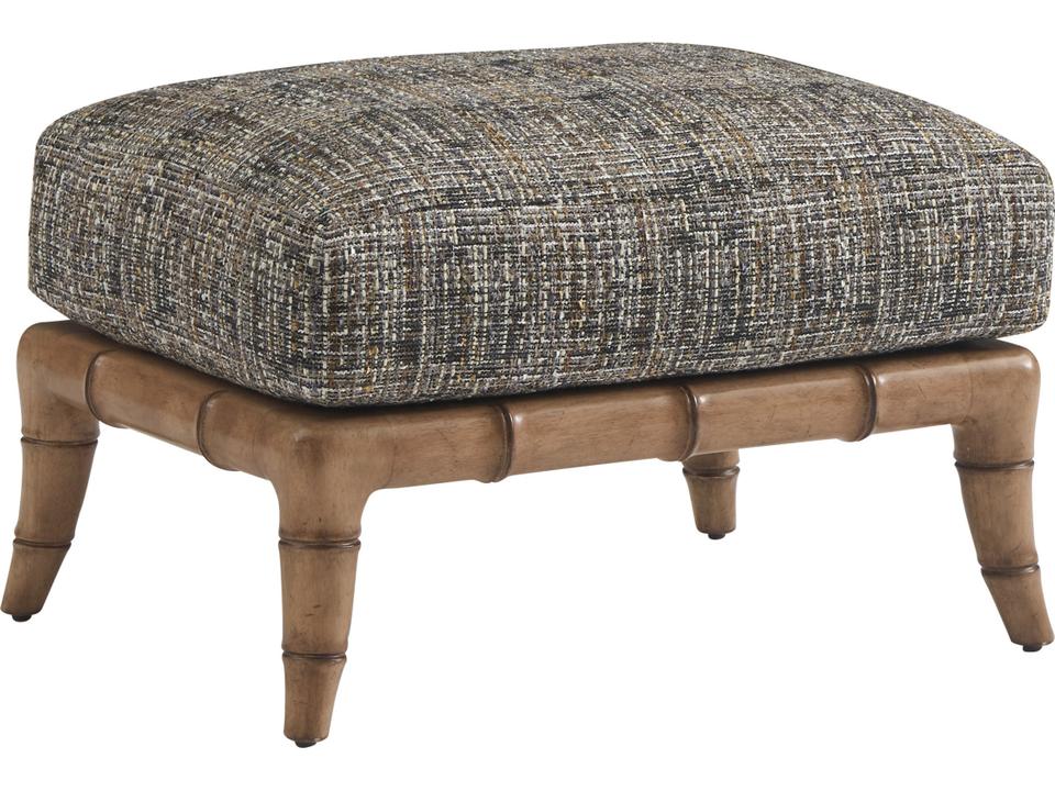 Key Biscayne Star Island Ottoman with Bamboo Carved Frame in Tidefall Finish