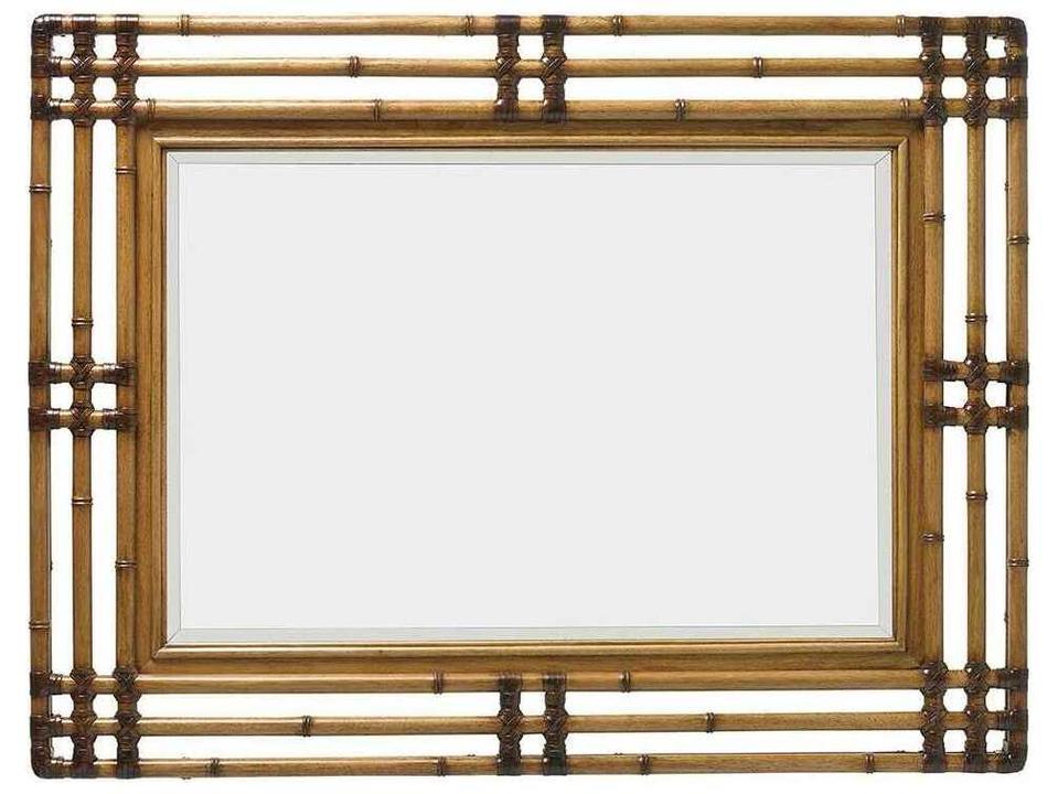 Twin Palms Savana Rectangular Wall Mirror with Leather Wrapped Bamboo Carvings