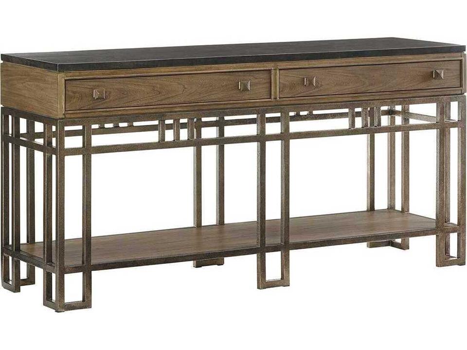 Cypress Point Twin Lakes Sideboard in Hatteras Gray with Travertine Top