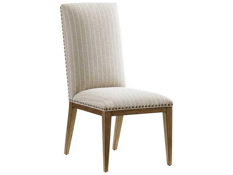 Home Devereaux Upholstered Dining Side Chair in Flax Fabric and Hatteras Gray