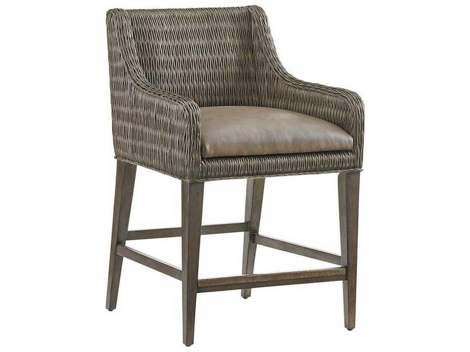 Cypress Point Turner Upholstered Rattan Counter Stool in Smoke Gray