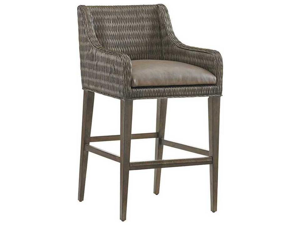 Cypress Point Turner Woven Bar Stool in Smoke Gray with Gray Leatherette