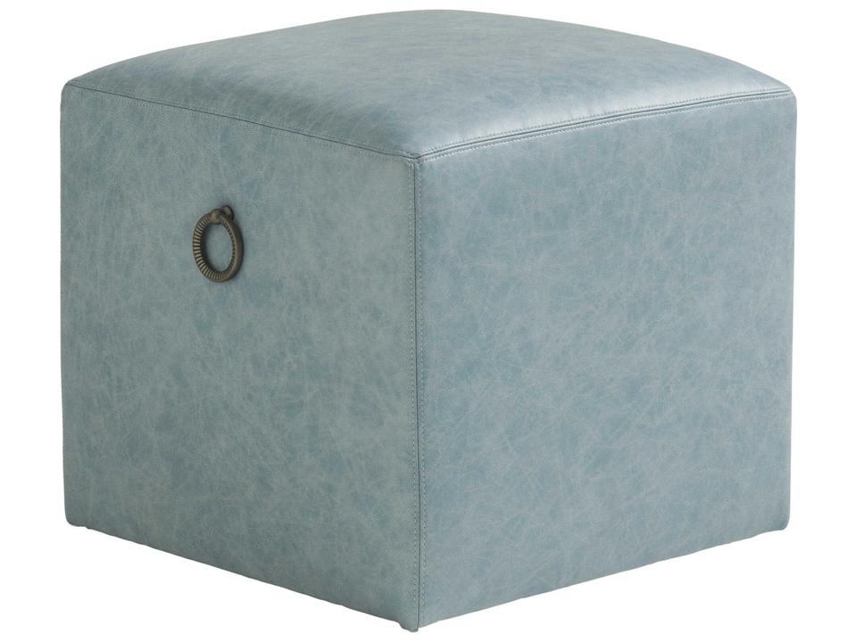 Home Ocean Breeze Jupiter Leather Ottoman in Blue with Hidden Casters