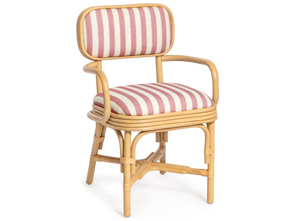 Dorine Striped Performance Linen & Rattan Dining Armchair