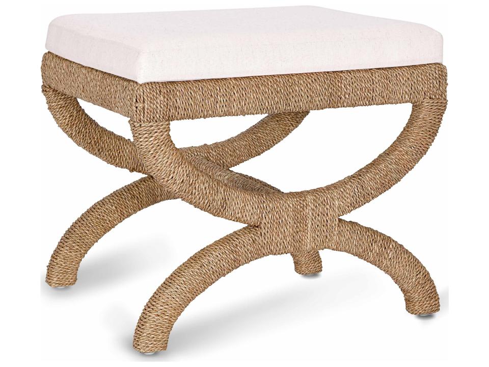 Kappa Cream Contract-Grade Fabric and Natural Seagrass Accent Stool