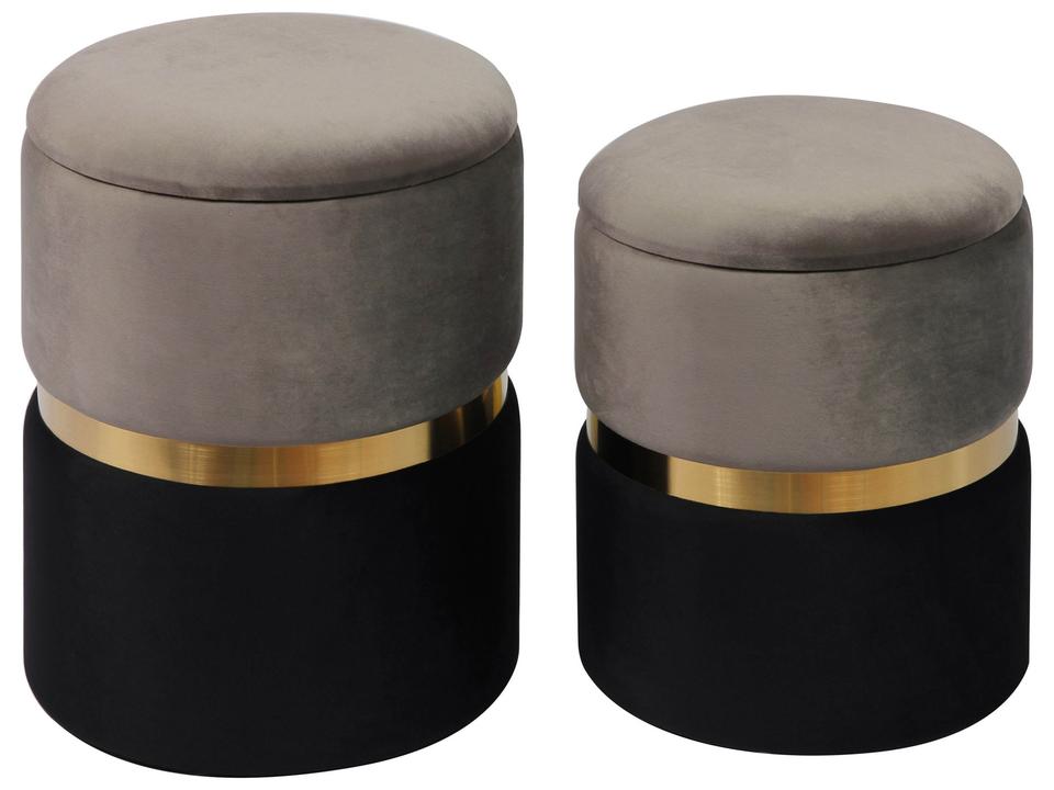 Gigi Grey and Black Performance Velvet Storage Ottomans - Set of 2
