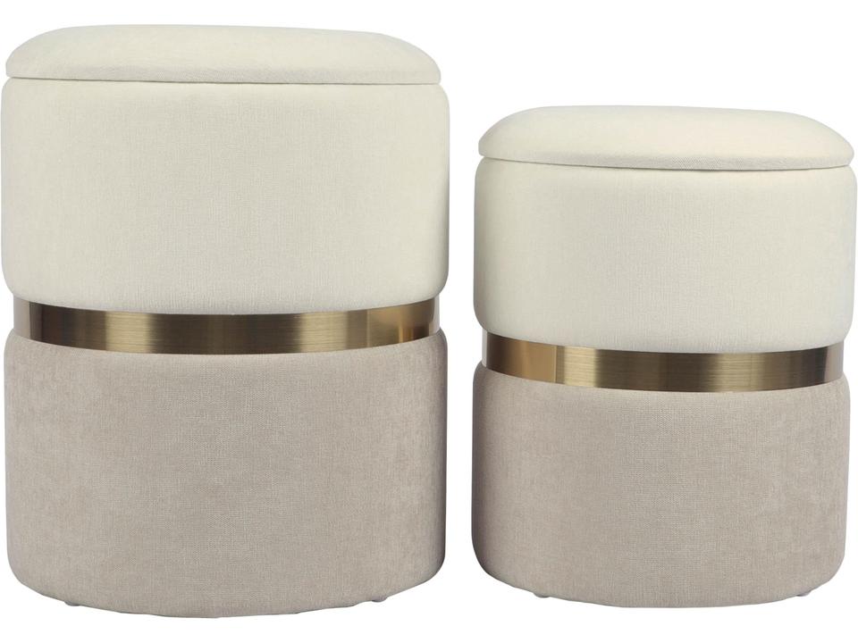 Gigi Cream and Tan Chenille Storage Ottoman - Set of 2