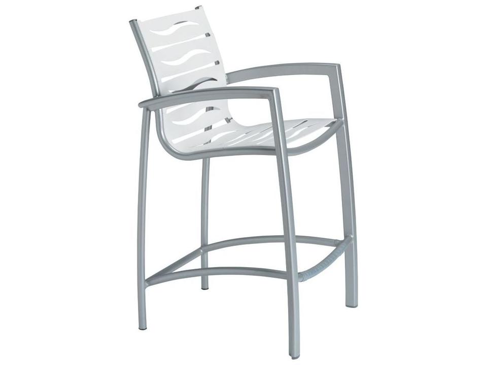 South Beach Wave Stationary Bar Stool with EZ Span Straps in Aluminum