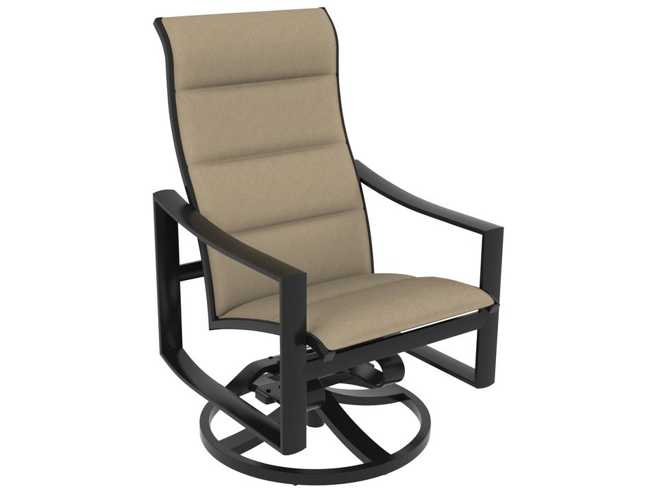 Kenzo Padded Sling Aluminum High Back Swivel Rocker Dining Arm Chair