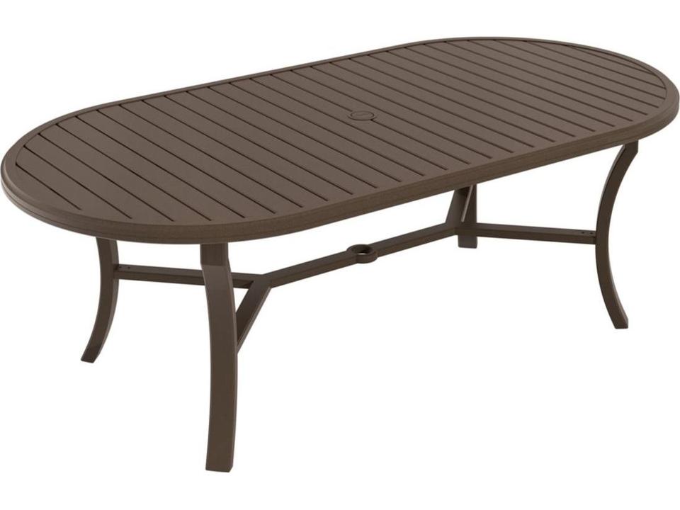 Banchetto 84-Inch Oval Slat Aluminum Dining Table with Umbrella Hole